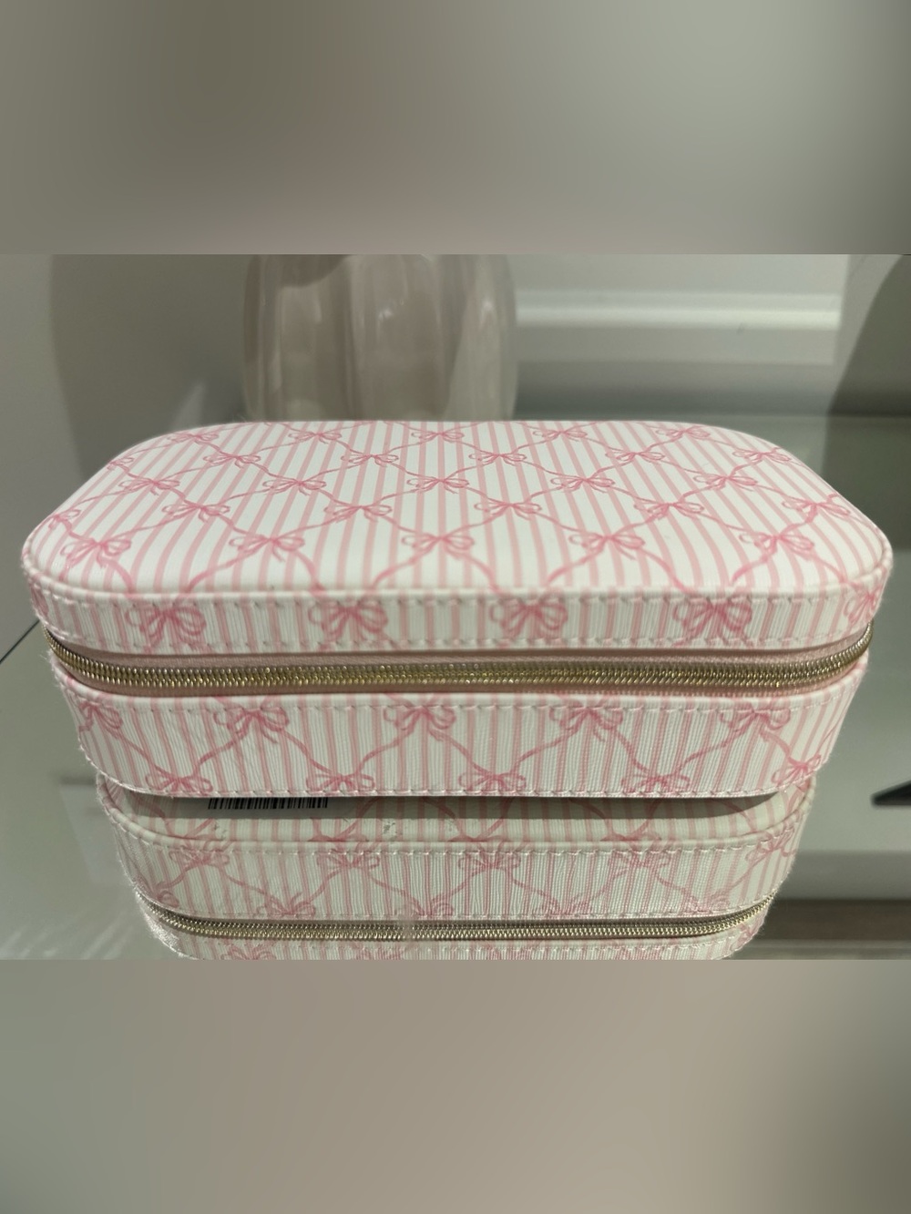 Pink Bow Pattern Coquette Travel Jewelry Case NWT